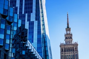 Modern architecture bank financial office tower building in warsaw